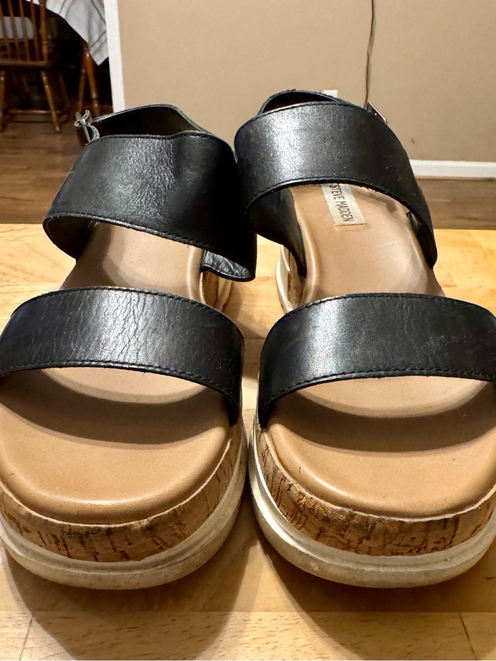 Steve Madden Black Platform Cork-Style Sandals